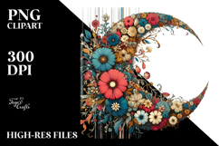 Retro Colorful Half Moon with Flowers, Transparent PNG Product Image 2