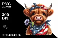 Shy Highland Cow with Flower | Clipart Product Image 3