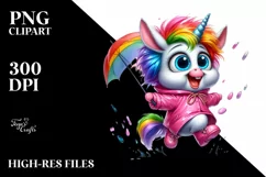 Cute Baby Unicorn with Raincoat, PNG Product Image 1