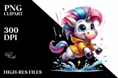 Cute Baby Unicorn with Raincoat, PNG Product Image 3