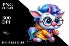 Cute Baby Unicorn with Raincoat, PNG Product Image 3