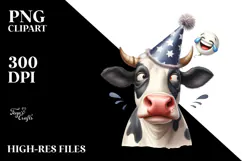 Whimsical Holstein Cow with Party Hat PNG Product Image 2