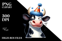 Serious Holstein Cow with Party Hat PNG Product Image 2