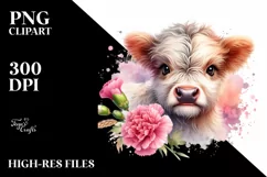 Watercolor Highland Cow with Carnation Splash | Sublimation Product Image 3