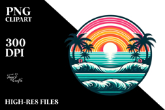 Retro Tropical Rainbow Sunset, PNG Clipart Product Image 2