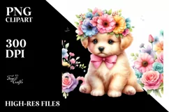 Pastel Puppy with Flower Crown | Clipart Product Image 3