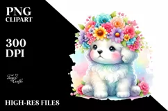 Colorful Puppy with Flower Crown | Clipart Product Image 1