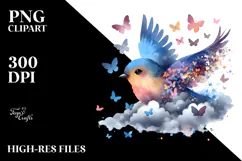 Bird with Butterfly Silhouettes, Artistic PNG Product Image 2