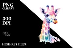 Vibrant Watercolor Pastel Giraffe Clipart Product Image 2