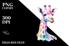 Vibrant Watercolor Pastel Giraffe Clipart Product Image 2