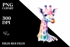 Vibrant Watercolor Pastel Giraffe Clipart Product Image 3