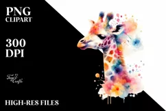 Vibrant Watercolor Pastel Giraffe Clipart Product Image 1