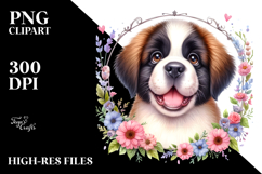 Watercolor Cute Baby Saint Bernard Floral Product Image 2