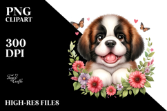Watercolor Cute Baby Saint Bernard Floral Product Image 2