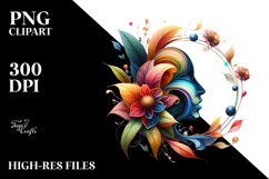 Vibrant Abstract Watercolor Art with Flowers PNG Product Image 2