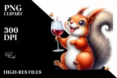 detailed Watercolor Squirrel with Wine Clipart Product Image 3
