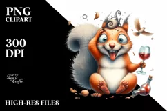 detailed Watercolor Squirrel with Wine Clipart Product Image 1