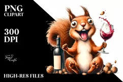 detailed Watercolor Squirrel with Wine Clipart Product Image 3