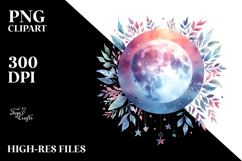 Vibrant Boho Moon with Foliage Stars | Clipart Product Image 2