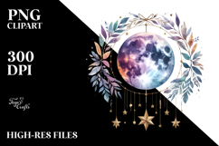 Vibrant Boho Moon with Foliage Stars | Clipart Product Image 2