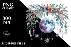 Vibrant Boho Moon with Foliage Stars | Clipart Product Image 2