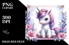 Pastel Baby Unicorn with Frame | Clipart Product Image 1