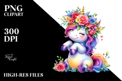 Cute Dancing Unicorn with Floral Wreath, PNG Product Image 2