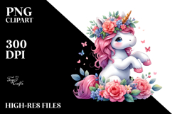 Cute Dancing Unicorn with Floral Wreath, PNG Product Image 2