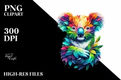 Abstract Vibrant Koala with Plant Leaves, PNG Product Image 1