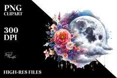 Vibrant Boho Moon with Flowers and Clouds | Clipart Product Image 2