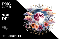 Vibrant Boho Moon with Flowers and Clouds | Clipart Product Image 2