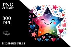 Colorful Smiling Star Watercolor PNG Product Image 2