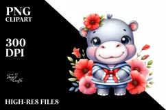 Colorful Baby Hippo Sailor Clipart Product Image 1