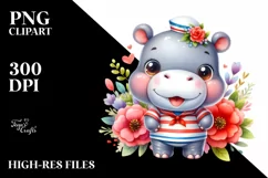 Colorful Baby Hippo Sailor Clipart Product Image 1