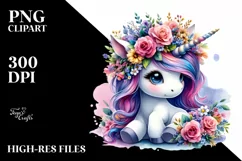 Cute Unicorn with Floral Wreath, PNG Product Image 3