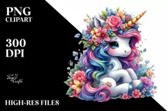 Cute Unicorn with Floral Wreath, PNG Product Image 1