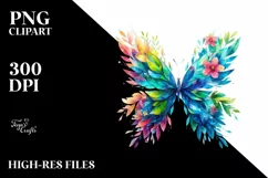 Abstract Vibrant Butterfly with Plant Leaves and 3D Flowers, Product Image 1