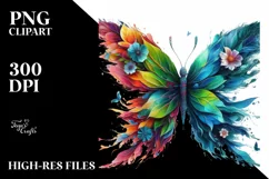 Abstract Vibrant Butterfly with Plant Leaves and 3D Flowers, Product Image 1