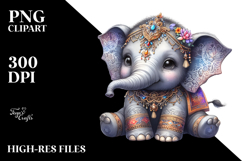 Cute Baby Elephant in Digital Watercolor, PNG Product Image 2