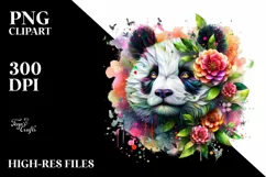 Abstract Vibrant Panda with Plant Leaves and 3D Flowers, PNG Product Image 3