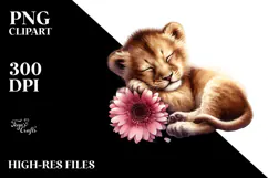 Baby Lion Sleeping on Flower PNG Product Image 2