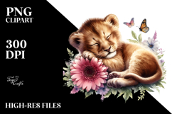Adorable Baby Lion Sleeping in Digital Watercolor, PNG Product Image 2