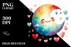 Colorful Smile Moon with Hearts, PNG Product Image 2