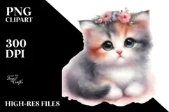 Digital Watercolor Cute A Cat Big Eyes PNG Product Image 2