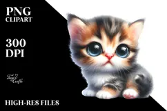Digital Watercolor Cute A Cat Big Eyes PNG Product Image 2