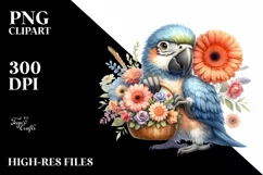 Detailed Whimsical Cute Baby Macaw Flower Basket Product Image 3