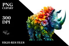 Vibrant Rhino with Flowers PNG Product Image 2