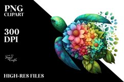 Abstract Vibrant Turtle with Plant Leaves and 3D Flowers, Product Image 3