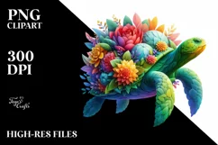 Abstract Vibrant Turtle with Plant Leaves and 3D Flowers, Product Image 3