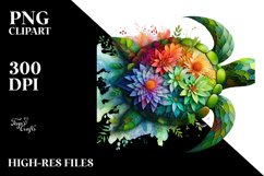 Abstract Vibrant Turtle with Plant Leaves and 3D Flowers, Product Image 3